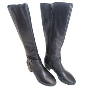 Anne Klein Black Leather Knee High Boots Zipper And Buckle Women's iflex Size 7M